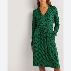 Boden Layla Jersey Dress pockets stretch wrap look long sleeve Size 4